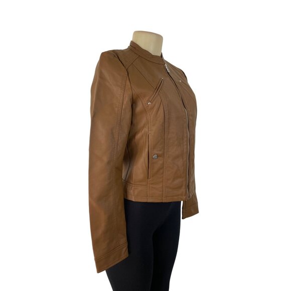Vero Moda Women's Brown Faux Leather Jacket With Various Pockets Sz S - New - Picture 2 of 9